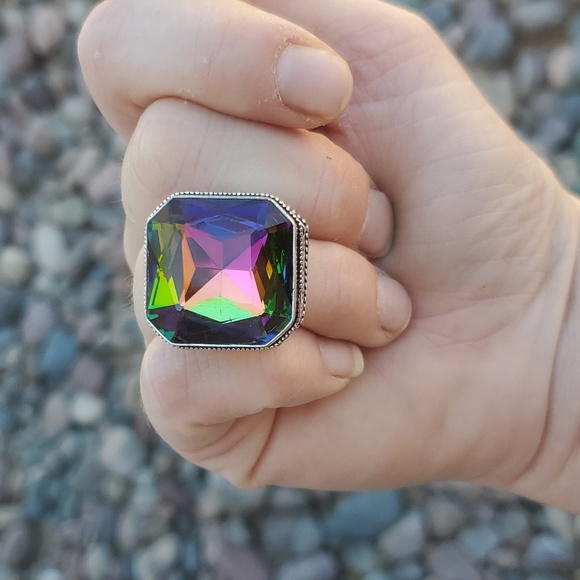 New Amazing Mystic Topaz 925 Silver Statement Ring. - Picture 14 of 16